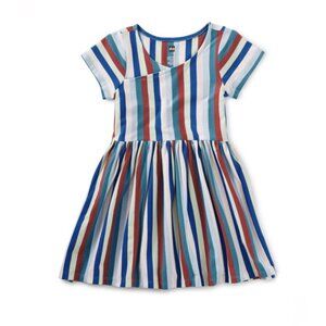 NWT Tea Collection Short Sleeve Wrap Neck Dress Striped  Size 12
